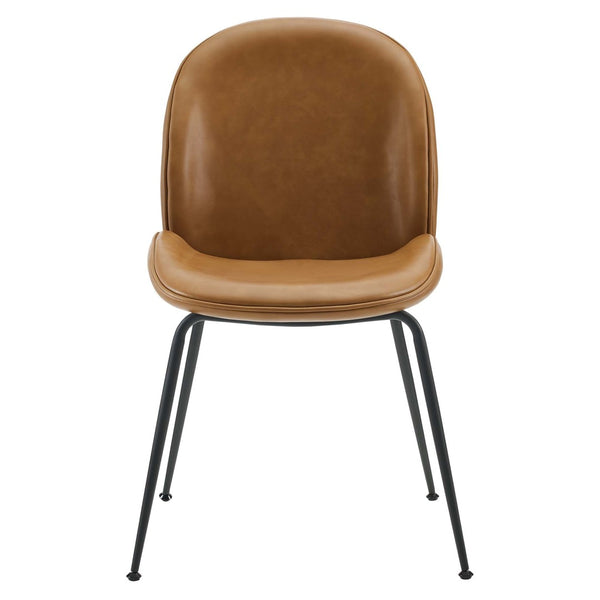 Modway Furniture Scoop Vegan Leather Dining Chairs Set of 2 - Stylish Mid-Century Design with Durable Steel Legs EEI-4636-TAN