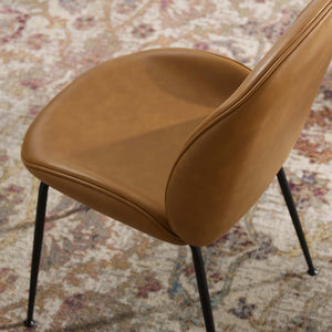 Modway Furniture Scoop Vegan Leather Dining Chairs Set of 2 - Stylish Mid-Century Design with Durable Steel Legs EEI-4636-TAN