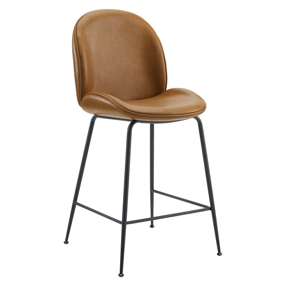 Modway Furniture Scoop Vegan Leather Counter Stool with Black Powder Coated Steel Legs - Stylish & Comfortable Design EEI-4638-TAN