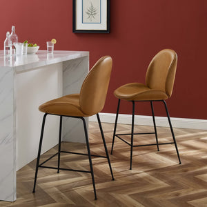 Modway Furniture Scoop Vegan Leather Counter Stool with Black Powder Coated Steel Legs - Stylish & Comfortable Design EEI-4638-TAN