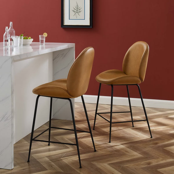 Modway Furniture Scoop Vegan Leather Counter Stool with Black Powder Coated Steel Legs - Stylish & Comfortable Design EEI-4638-TAN