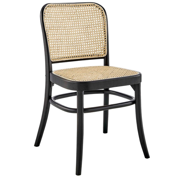 Modway Furniture Winona Wood Dining Side Chair - Elegant Woven Rattan Backrest, Durable Elm Frame for Cozy Dining Black EEI-4646-BLK