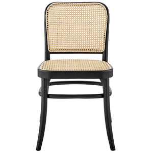 Modway Furniture Winona Wood Dining Side Chair - Elegant Woven Rattan Backrest, Durable Elm Frame for Cozy Dining Black EEI-4646-BLK