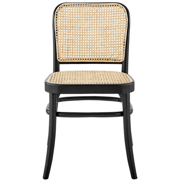 Modway Furniture Winona Wood Dining Side Chair - Elegant Woven Rattan Backrest, Durable Elm Frame for Cozy Dining Black EEI-4646-BLK