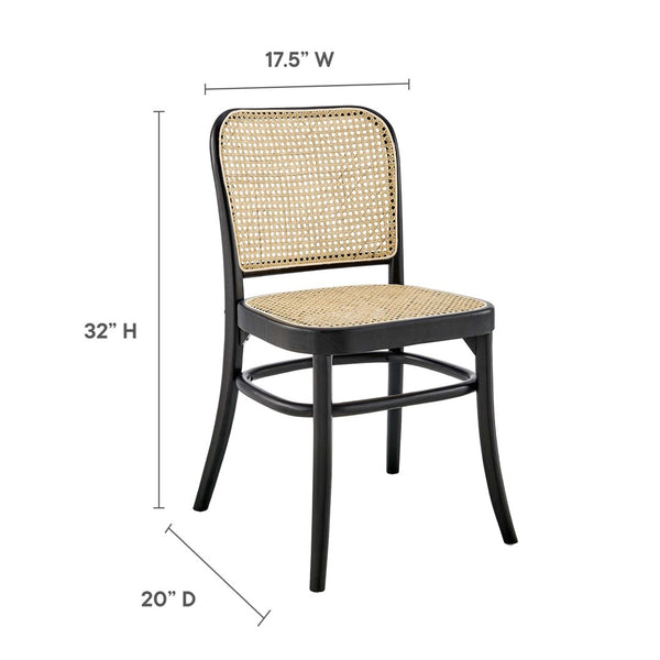 Modway Furniture Winona Wood Dining Side Chair - Elegant Woven Rattan Backrest, Durable Elm Frame for Cozy Dining Black EEI-4646-BLK