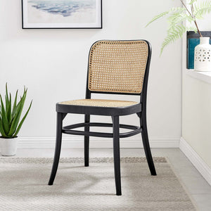 Modway Furniture Winona Wood Dining Side Chair - Elegant Woven Rattan Backrest, Durable Elm Frame for Cozy Dining Black EEI-4646-BLK