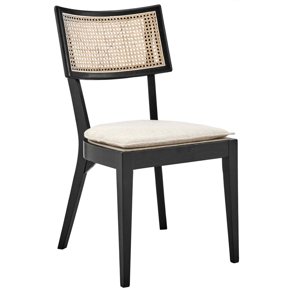 Modway Furniture Caledonia Wood Dining Chair by Modway - Charming Cottage Design with Upholstered Seat & Rattan Back EEI-4648-BLK-BEI