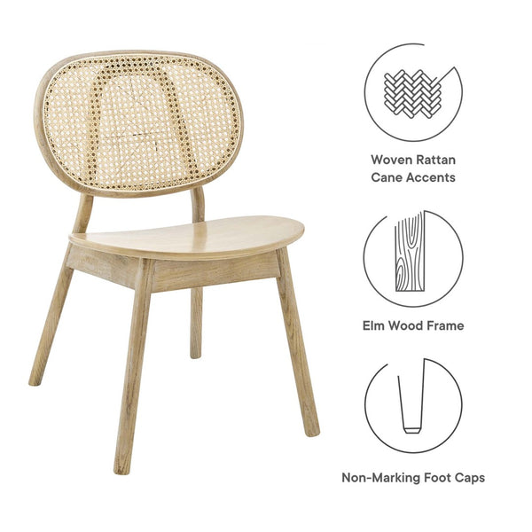 Modway Furniture Malina Modern Farmhouse Dining Side Chair - Gray Solid Elm with Woven Rattan for Stylish Comfort EEI-4649-GRY