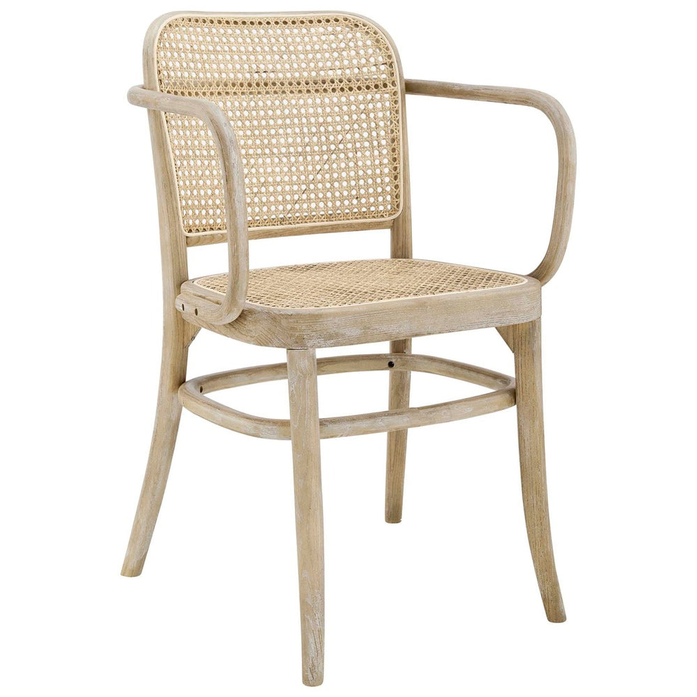 Modway Furniture Winona Wood Dining Chair - Vintage-Modern Elm & Rattan Accent, Ergonomic Design, Stylish Comfort EEI-4651-GRY