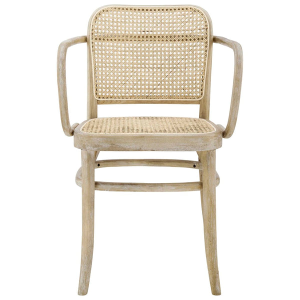Modway Furniture Winona Wood Dining Chair - Vintage-Modern Elm & Rattan Accent, Ergonomic Design, Stylish Comfort EEI-4651-GRY
