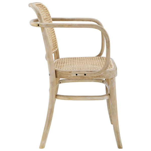 Modway Furniture Winona Wood Dining Chair - Vintage-Modern Elm & Rattan Accent, Ergonomic Design, Stylish Comfort EEI-4651-GRY