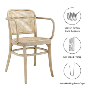 Modway Furniture Winona Wood Dining Chair - Vintage-Modern Elm & Rattan Accent, Ergonomic Design, Stylish Comfort EEI-4651-GRY