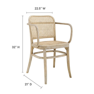 Modway Furniture Winona Wood Dining Chair - Vintage-Modern Elm & Rattan Accent, Ergonomic Design, Stylish Comfort EEI-4651-GRY