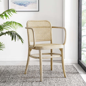 Modway Furniture Winona Wood Dining Chair - Vintage-Modern Elm & Rattan Accent, Ergonomic Design, Stylish Comfort EEI-4651-GRY