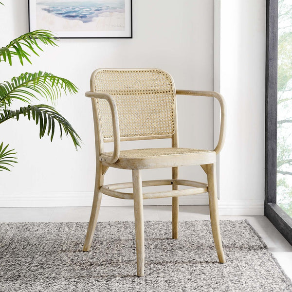 Modway Furniture Winona Wood Dining Chair - Vintage-Modern Elm & Rattan Accent, Ergonomic Design, Stylish Comfort EEI-4651-GRY