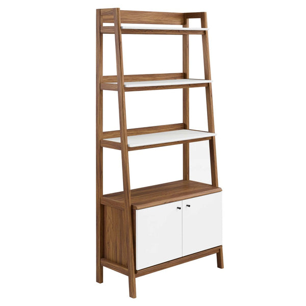 Modway Furniture Bixby 33" Modern Bookshelf - Stylish Storage Solution with Open Shelves and Concealed Compartment Walnut White EEI-4656-WAL-WHI