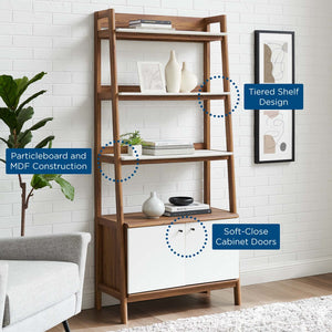 Modway Furniture Bixby 33" Modern Bookshelf - Stylish Storage Solution with Open Shelves and Concealed Compartment Walnut White EEI-4656-WAL-WHI