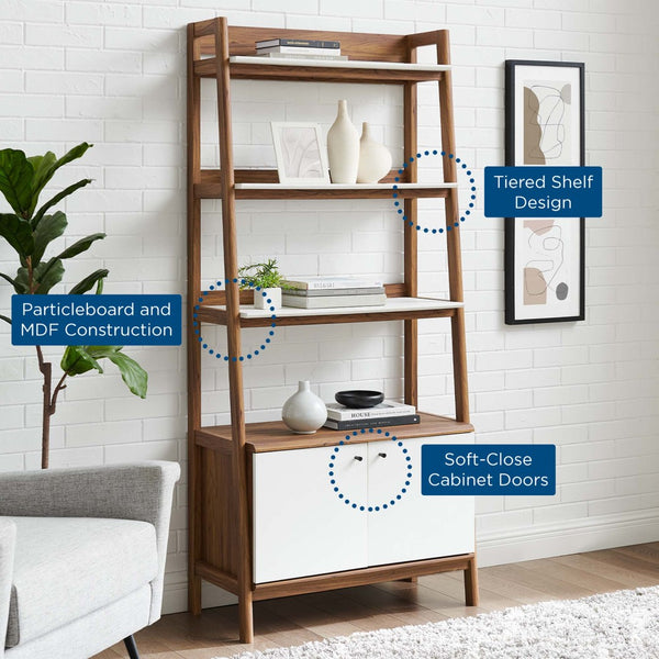 Modway Furniture Bixby 33" Modern Bookshelf - Stylish Storage Solution with Open Shelves and Concealed Compartment Walnut White EEI-4656-WAL-WHI