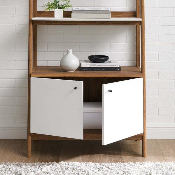 Modway Furniture Bixby 33" Modern Bookshelf - Stylish Storage Solution with Open Shelves and Concealed Compartment Walnut White EEI-4656-WAL-WHI