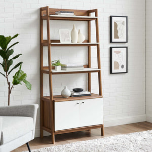 Modway Furniture Bixby 33" Modern Bookshelf - Stylish Storage Solution with Open Shelves and Concealed Compartment Walnut White EEI-4656-WAL-WHI