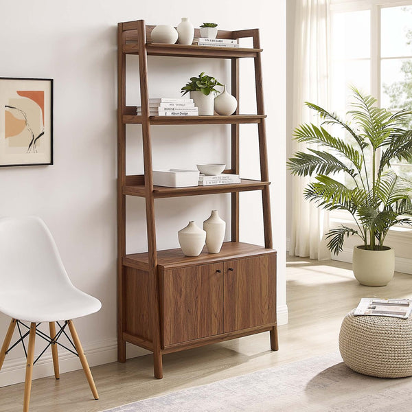 Modway Furniture Bixby 33" Modern Bookshelf - Stylish Storage Solution with Open Shelves and Concealed Compartment Walnut EEI-4656-WAL