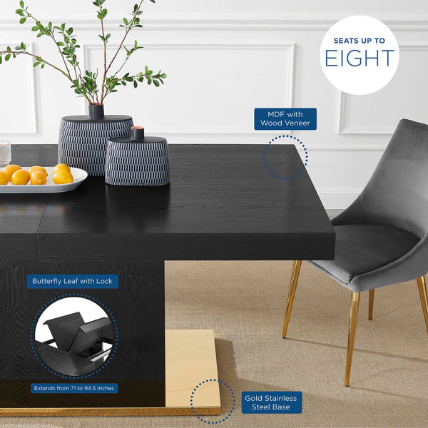 Modway Furniture Vector Expandable Dining Table – Modern Glamour Meets Practical Function for Stylish Gatherings Black Gold EEI-4660-BLK-GLD