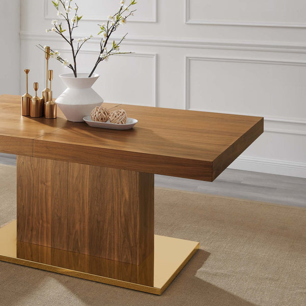 Modway Furniture Vector Expandable Dining Table – Modern Glamour Meets Practical Function for Stylish Gatherings Walnut Gold EEI-4660-WAL-GLD