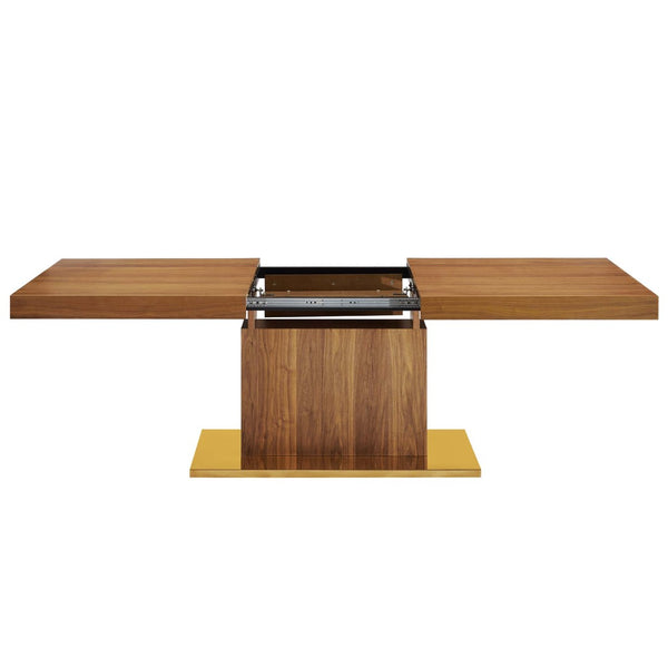 Modway Furniture Vector Expandable Dining Table – Modern Glamour Meets Practical Function for Stylish Gatherings Walnut Gold EEI-4660-WAL-GLD
