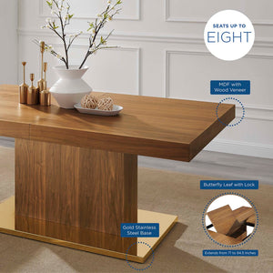 Modway Furniture Vector Expandable Dining Table – Modern Glamour Meets Practical Function for Stylish Gatherings Walnut Gold EEI-4660-WAL-GLD