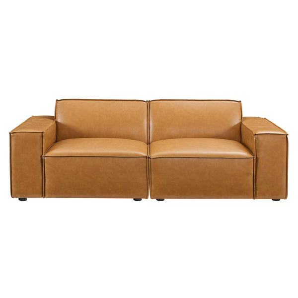 Modway Furniture Restore Vegan Leather Loveseat - Modular Two-Piece Sofa, Tan, Stylish, Durable & Comfortable Design EEI-4707-TAN