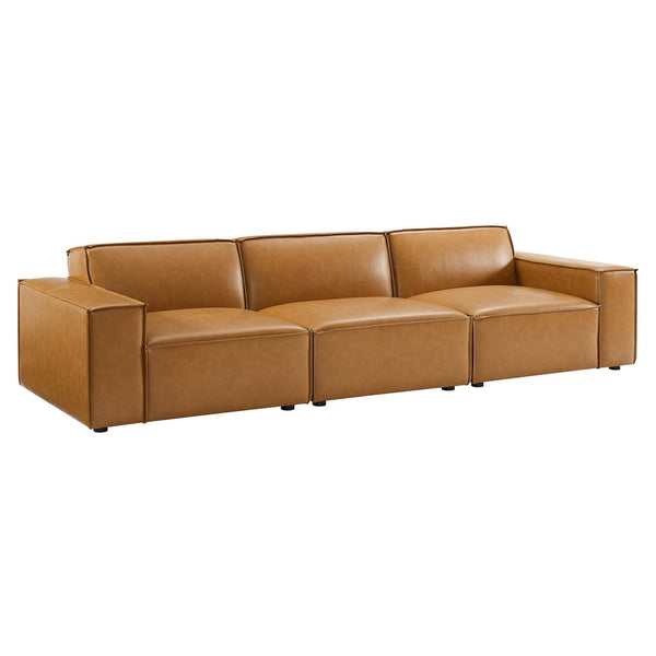 Modway Furniture Restore 3-Piece Vegan Leather Sofa Set - Modern Modular Design with Comfort and Style in Tan EEI-4708-TAN
