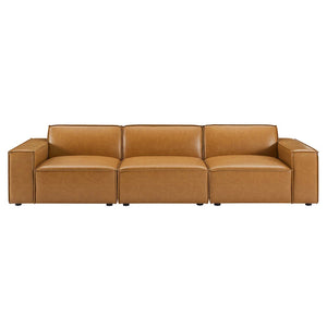 Modway Furniture Restore 3-Piece Vegan Leather Sofa Set - Modern Modular Design with Comfort and Style in Tan EEI-4708-TAN