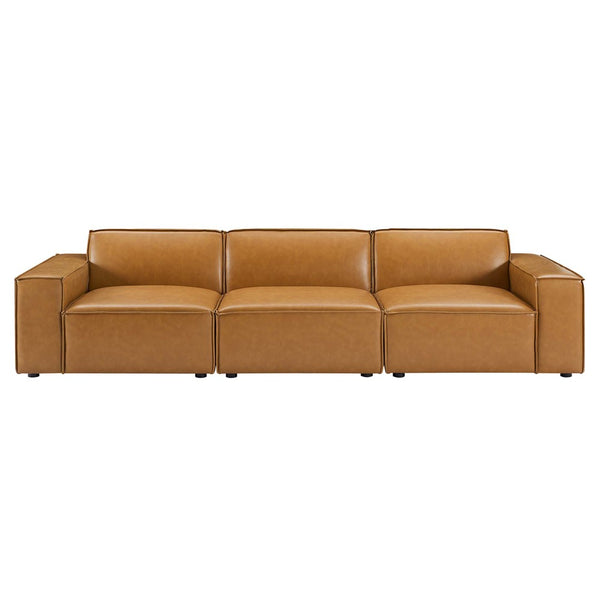 Modway Furniture Restore 3-Piece Vegan Leather Sofa Set - Modern Modular Design with Comfort and Style in Tan EEI-4708-TAN