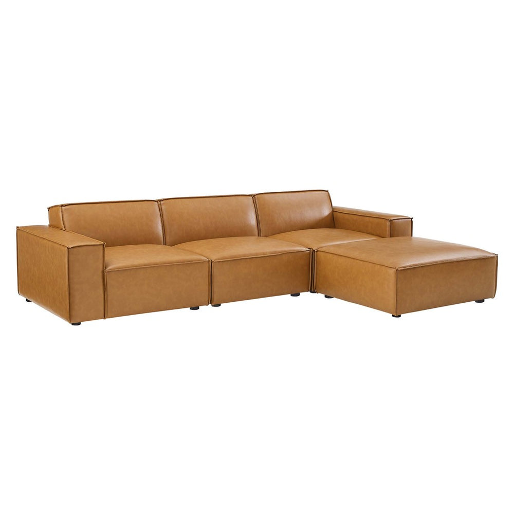 Modway Furniture Restore 4-Piece Modular Vegan Leather Sectional Sofa - Durable Comfort & Stylish Tan Design for Living Room EEI-4709-TAN