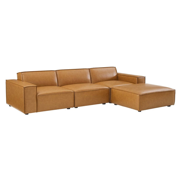 Modway Furniture Restore 4-Piece Modular Vegan Leather Sectional Sofa - Durable Comfort & Stylish Tan Design for Living Room EEI-4709-TAN