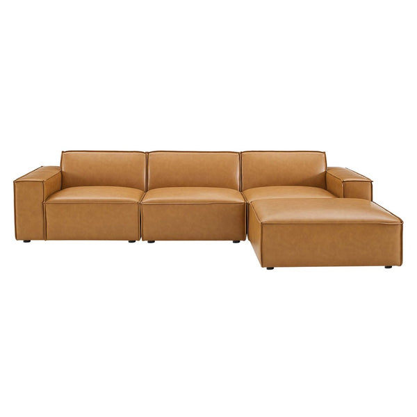 Modway Furniture Restore 4-Piece Modular Vegan Leather Sectional Sofa - Durable Comfort & Stylish Tan Design for Living Room EEI-4709-TAN