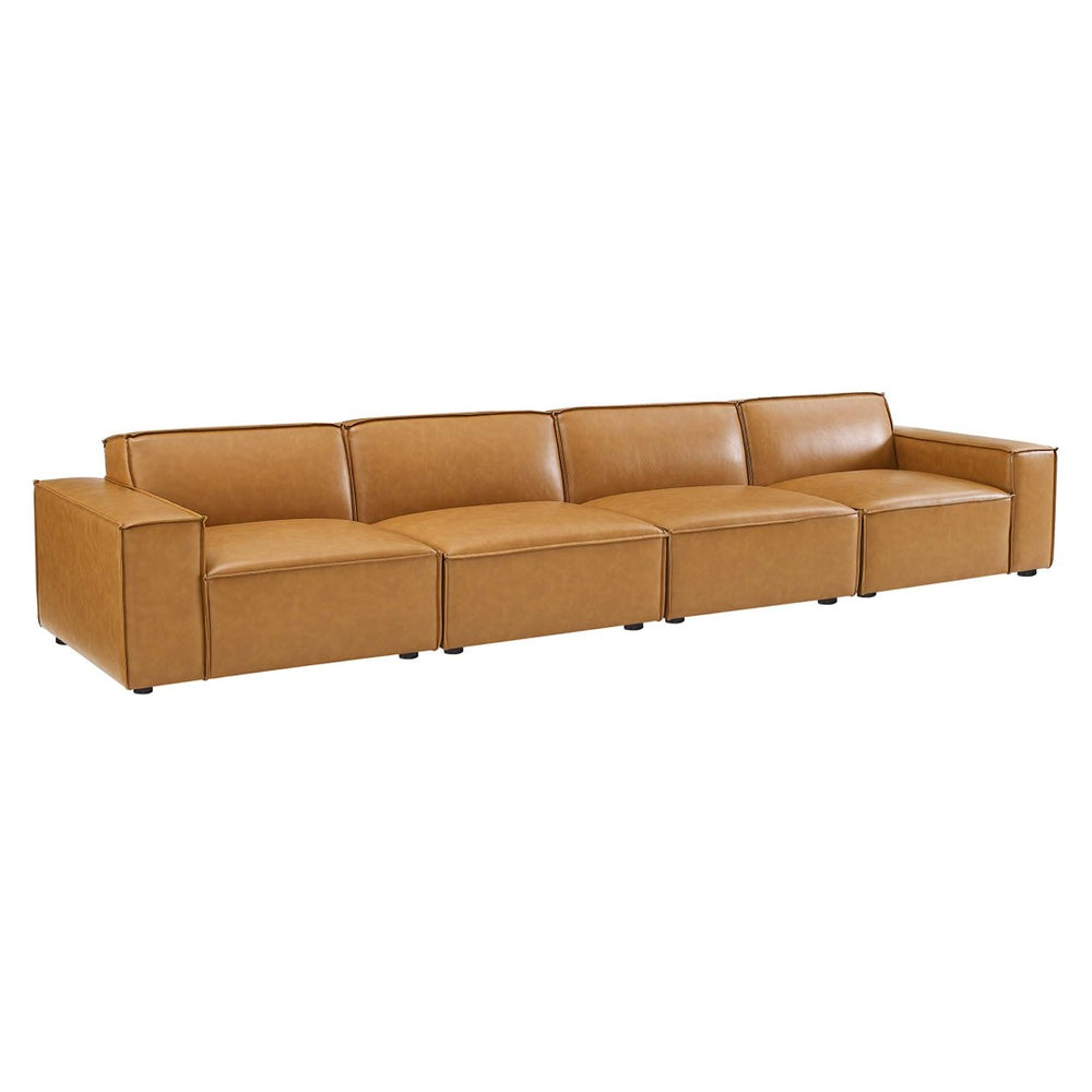 Modway Furniture Restore 4-Piece Vegan Leather Modular Sofa - Stylish, Eco-Friendly Comfort for Modern Living Spaces EEI-4710-TAN