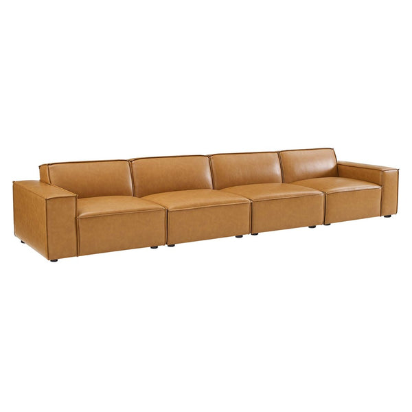 Modway Furniture Restore 4-Piece Vegan Leather Modular Sofa - Stylish, Eco-Friendly Comfort for Modern Living Spaces EEI-4710-TAN