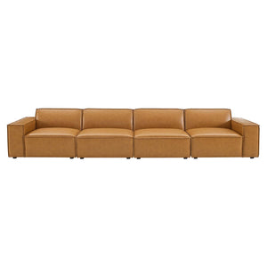 Modway Furniture Restore 4-Piece Vegan Leather Modular Sofa - Stylish, Eco-Friendly Comfort for Modern Living Spaces EEI-4710-TAN