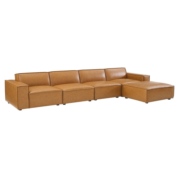 Modway Furniture Restore 5-Piece Modular Vegan Leather Sectional Sofa - Contemporary Comfort & Versatile Style EEI-4711-TAN
