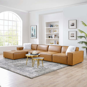 Modway Furniture Restore 5-Piece Modular Vegan Leather Sectional Sofa - Contemporary Comfort & Versatile Style EEI-4711-TAN