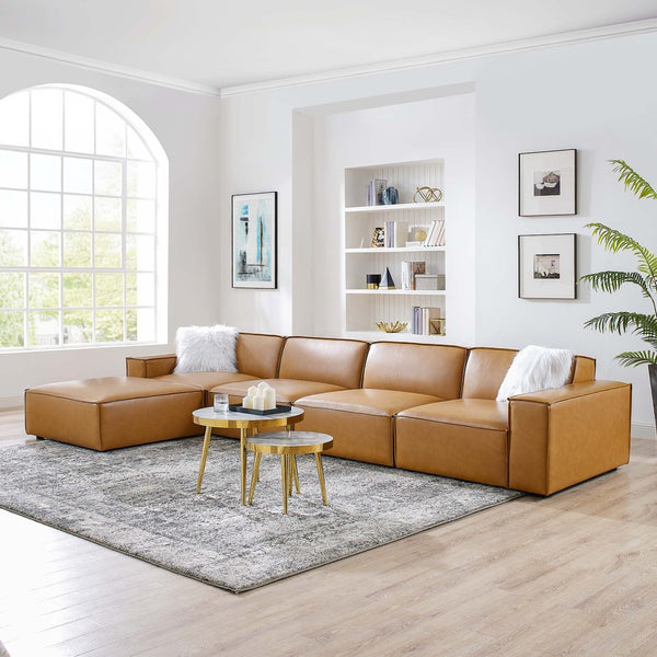 Modway Furniture Restore 5-Piece Modular Vegan Leather Sectional Sofa - Contemporary Comfort & Versatile Style EEI-4711-TAN