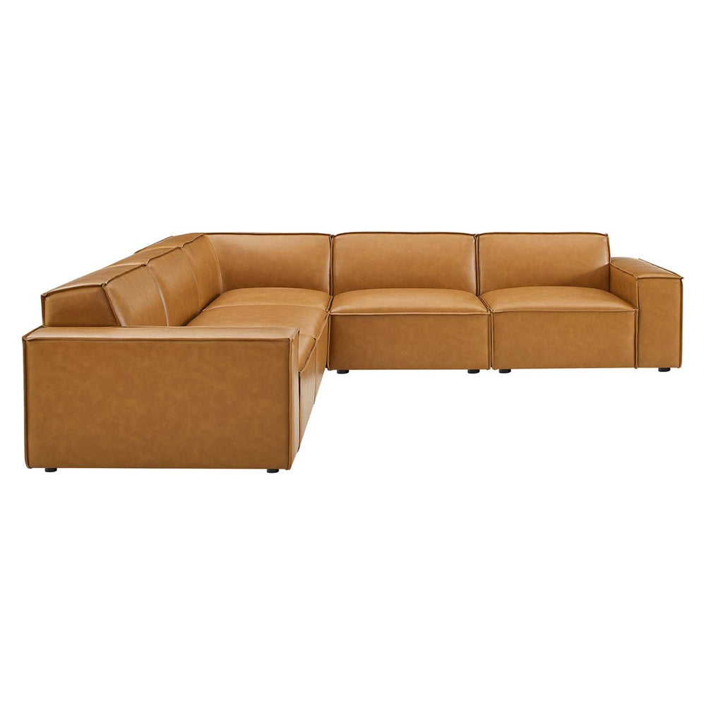 Modway Furniture Restore 5-Piece Modular Vegan Leather Sectional Sofa - Customizable Comfort for Modern Living Rooms EEI-4712-TAN