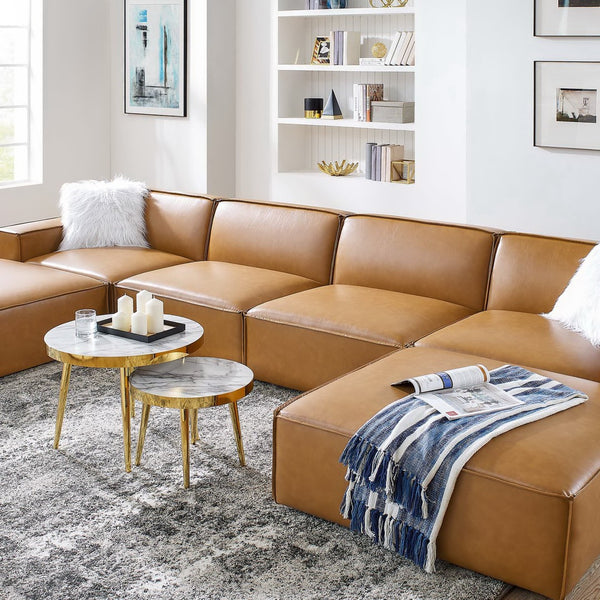 Modway Furniture Restore 6-Piece Vegan Leather Sectional Sofa with Modular Design & Luxe Comfort for Modern Living EEI-4713-TAN