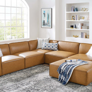 Modway Furniture Restore 6-Piece Modular Vegan Leather Sectional Sofa - Tan, Stylish Comfort for Modern Living Spaces EEI-4714-TAN