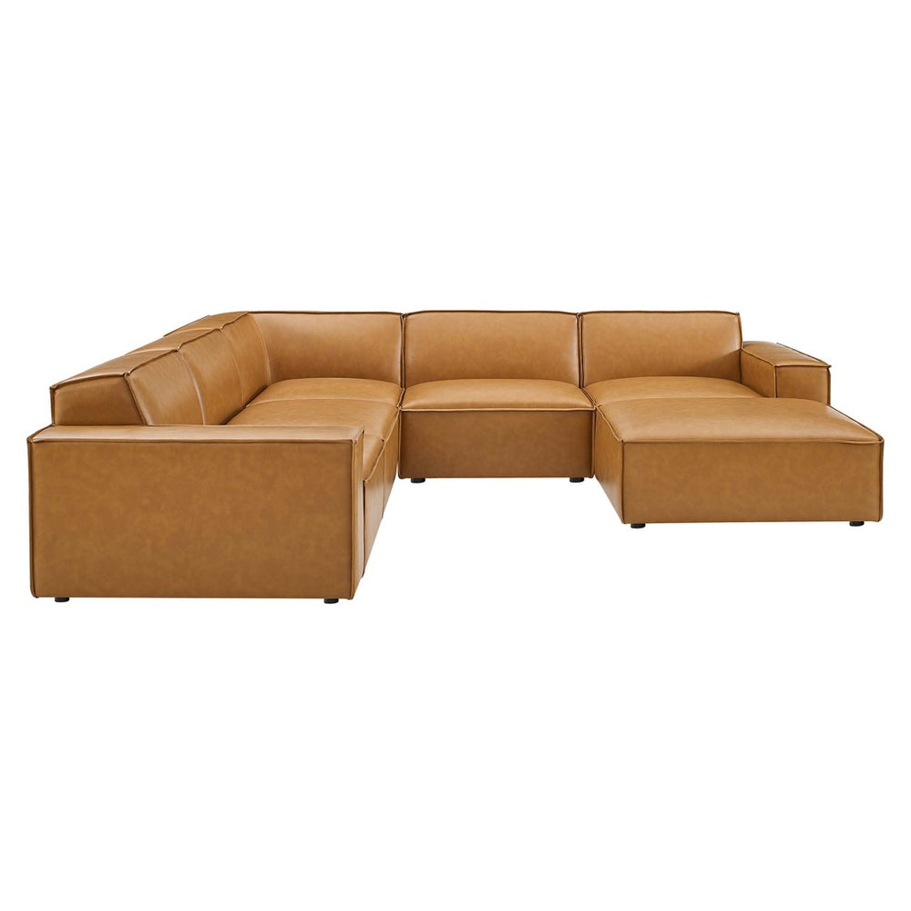 Modway Furniture Restore 6-Piece Modular Vegan Leather Sectional Sofa - Tan, Stylish Comfort for Modern Living Spaces EEI-4714-TAN