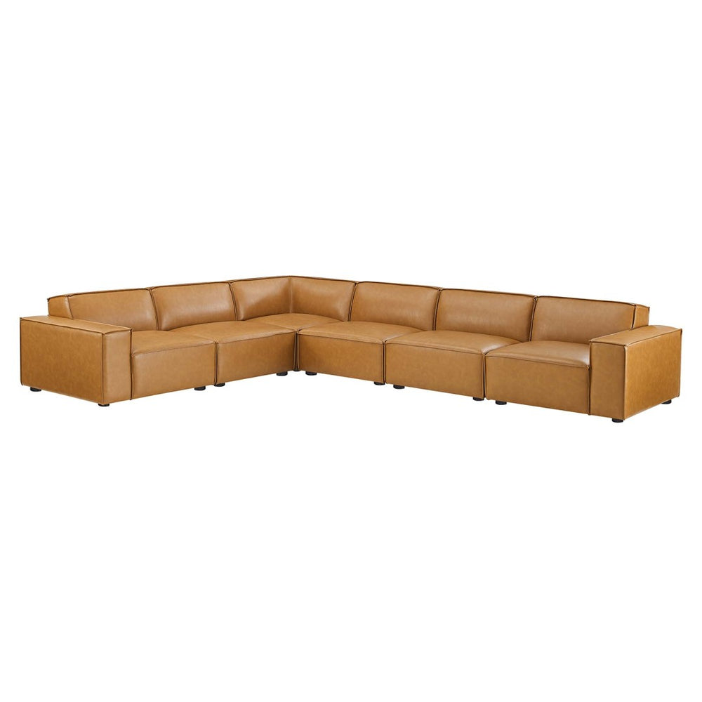 Modway Furniture Restore 6-Piece Vegan Leather Sectional Sofa - Modern, Customizable Comfort for Stylish Living Spaces EEI-4715-TAN