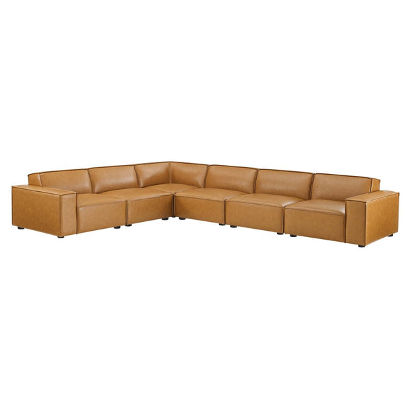 Modway Furniture Restore 6-Piece Vegan Leather Sectional Sofa - Modern, Customizable Comfort for Stylish Living Spaces EEI-4715-TAN