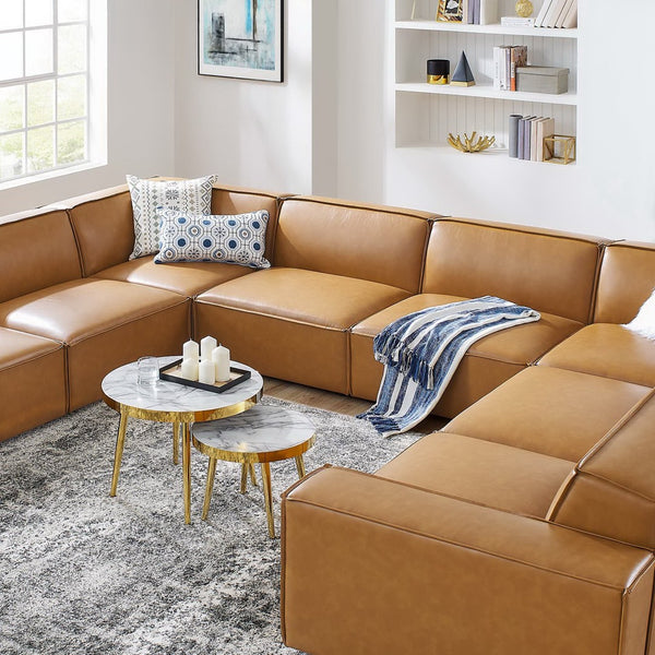 Modway Furniture Restore 8-Piece Modular Vegan Leather Sectional Sofa - Tan, Stylish Comfort for Modern Living Spaces EEI-4717-TAN