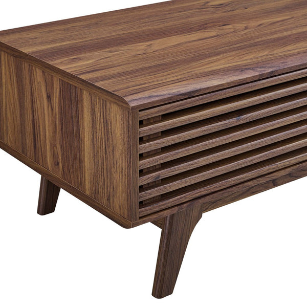 Modway Furniture Render Coffee Table - Mid-Century Modern Walnut Design with Sliding Storage & Open Shelf Display EEI-4724-WAL